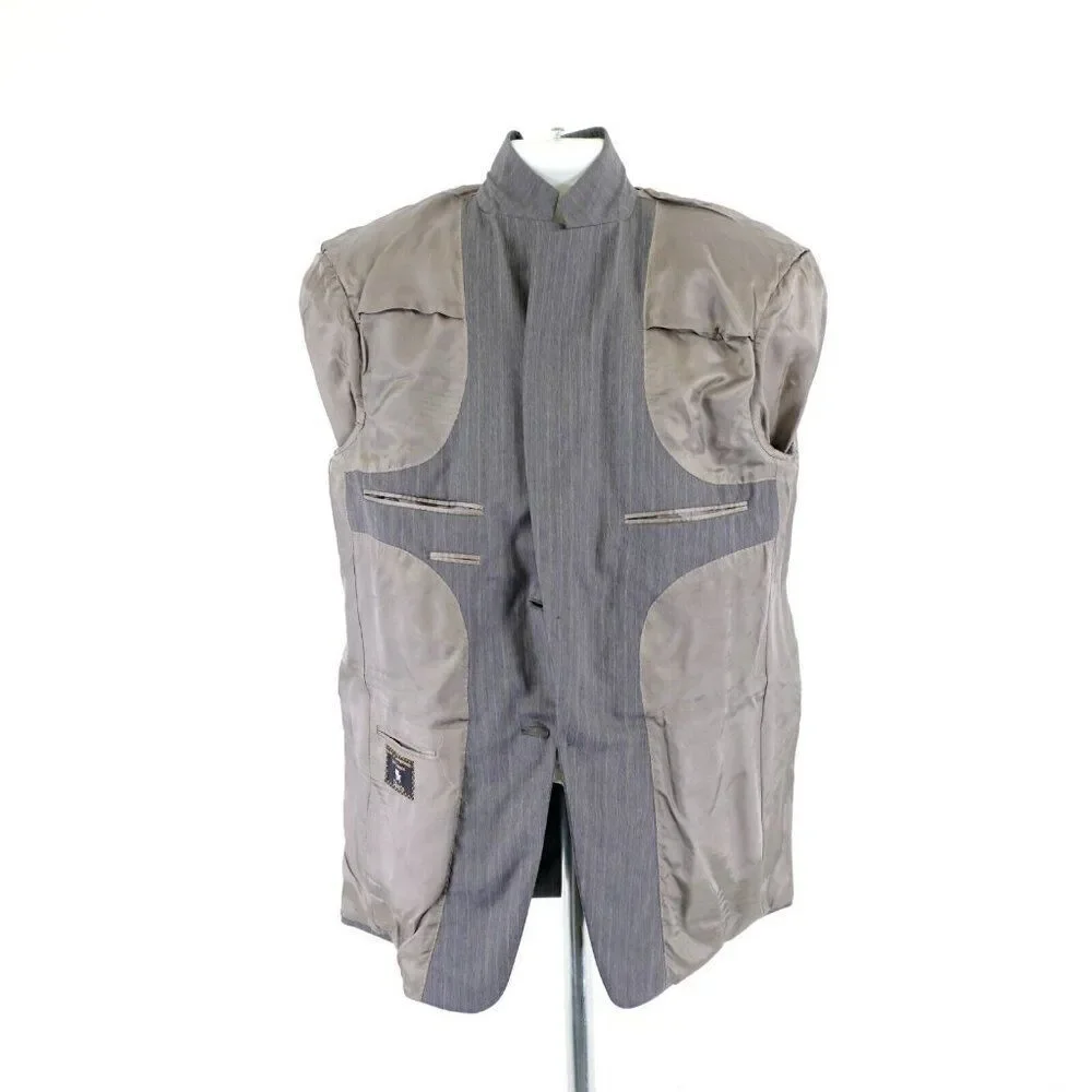 Hart Schaffner Marx‎ Wool Gray W/ Blue White Striped 40R / Slim 42R Suit Jacket